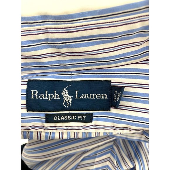 Ralph Lauren Men's Classic Fit Blue Striped Button Up Dress Shirt Size 16 -1/2 ( - Picture 5 of 7
